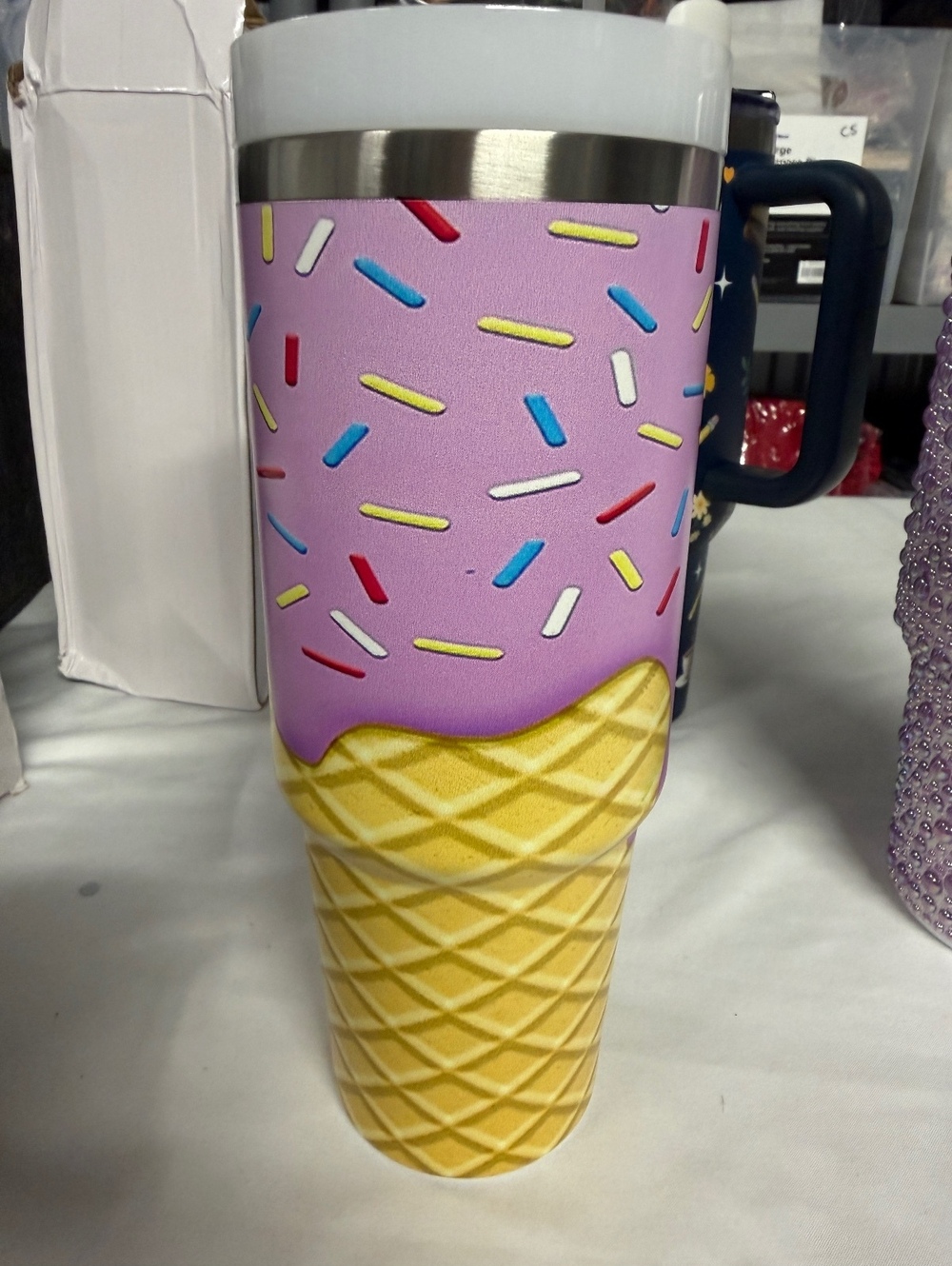 20 oz Ice Cream Cone Themed Travel Mug with Lid and Handle